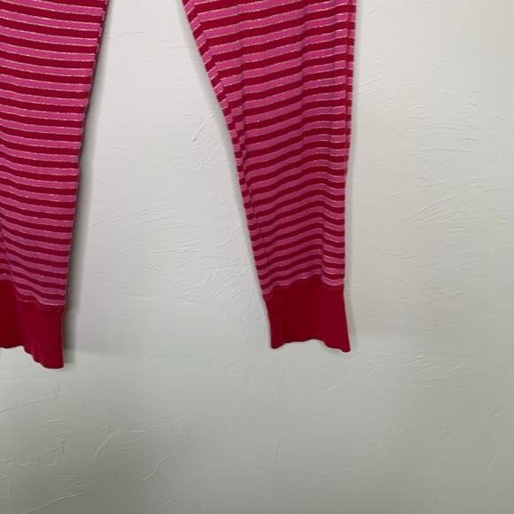 Victoria's Secret Thermal Sleep Pants Sz Large Pink Red Sparkle Stripes - Picture 5 of 8